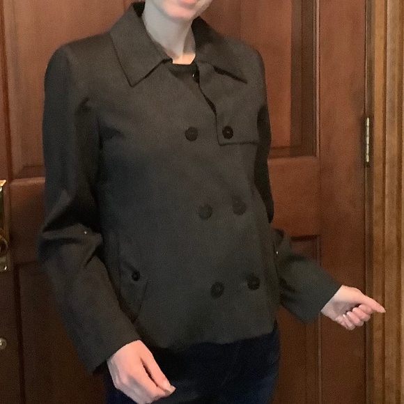 Harvé Benard Charcoal Grey Petite Military-Style Short Trench Wool Jacket - Picture 2 of 13